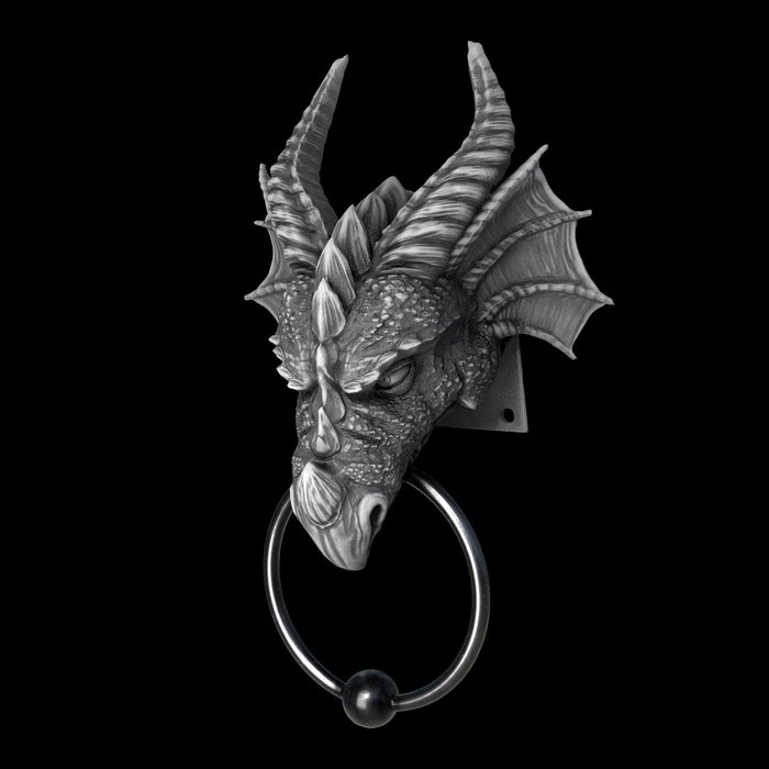 Heurtoir De Porte Tête De Dragon – Déco 22,5 Cm En Pierre Et Métal, Noir